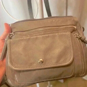 Grey Leather Crossbody Bag